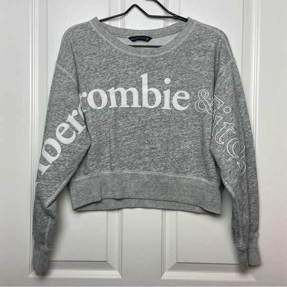 Abercrombie & Fitch Sweaters - Abercrombie & Fitch Gray and White Graphic Long Sleeve Cropped Sweater Size Med